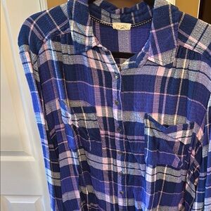 Pilcro Navy and Lavender Plaid Shirt